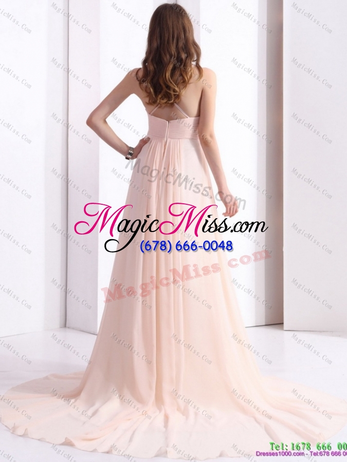 wholesale 2015 plus size brush train long prom dresses with beading and ruching