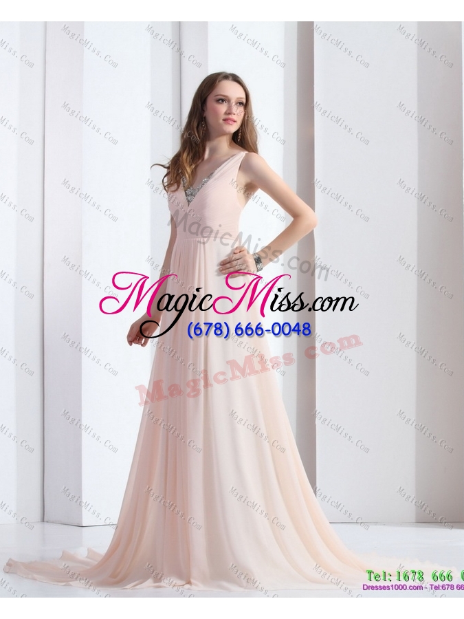 wholesale 2015 plus size brush train long prom dresses with beading and ruching