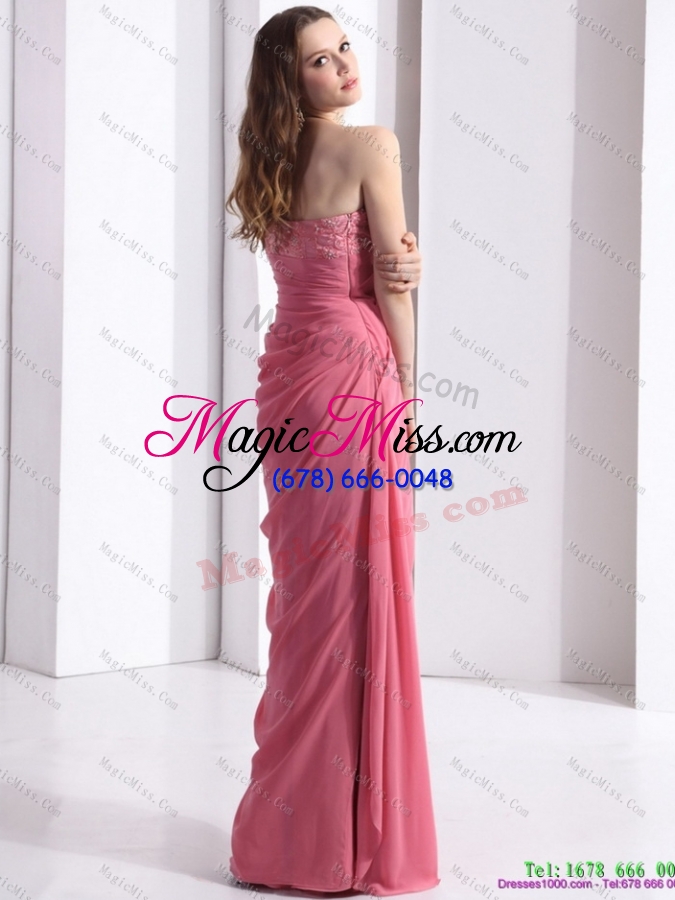 wholesale one shoulder coral red prom dresses with appliques and ruching