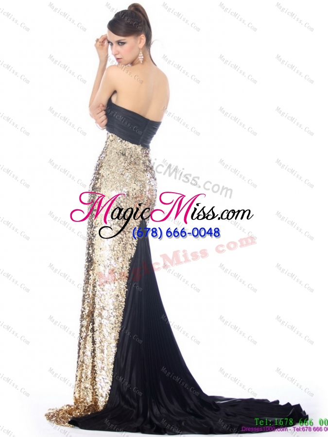 wholesale luxurious brush train 2015 prom dress with ruching and sequins