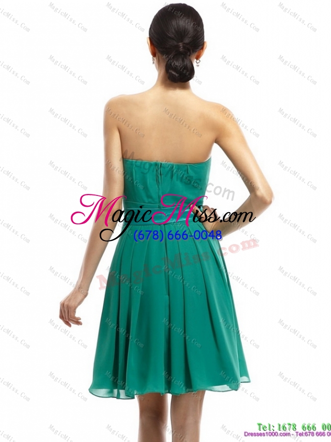 wholesale strapless ruching and sash 2015 short prom dresses in turquosie