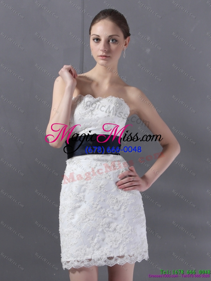 wholesale 2015 lovely strapless white prom dress with lace and belt