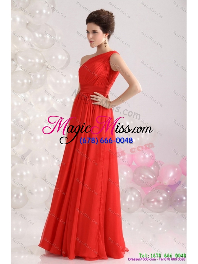 wholesale new style and plus size ruching red one shoulder prom dresses for 2015
