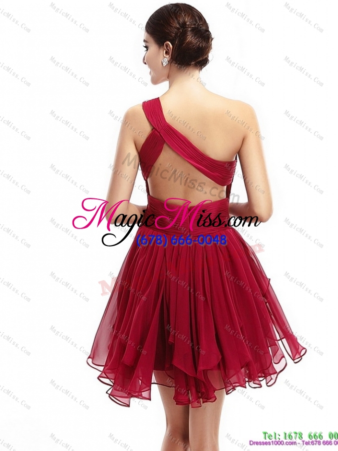 wholesale one shoulder ruching mini length prom dresses with beading