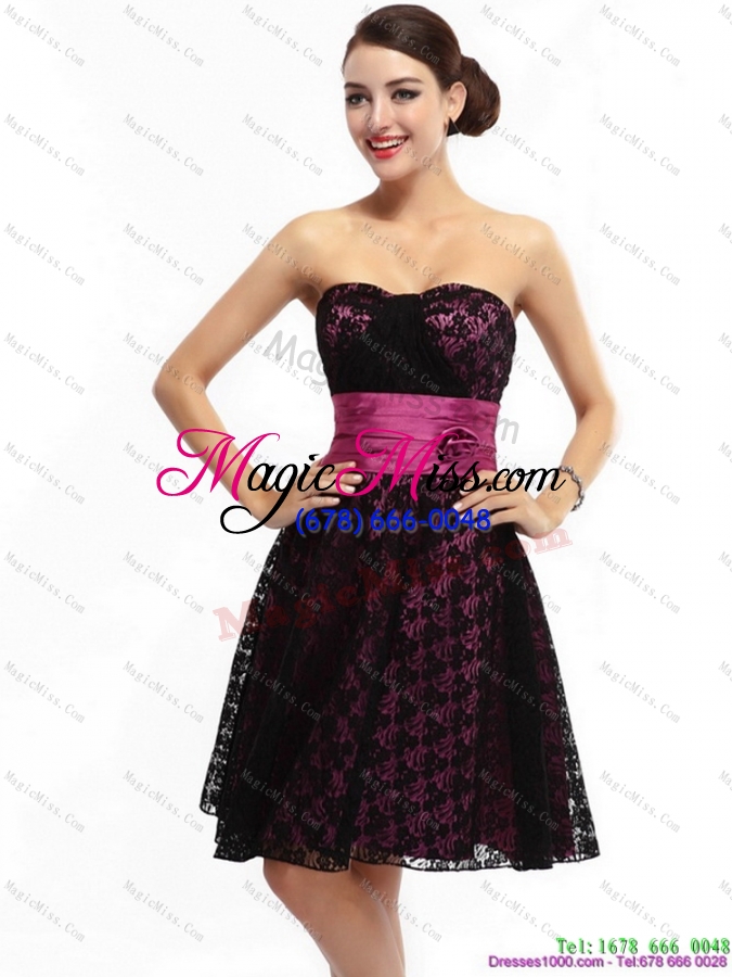 wholesale lovely sweetheart mini length prom dress with lace and hand made flowers