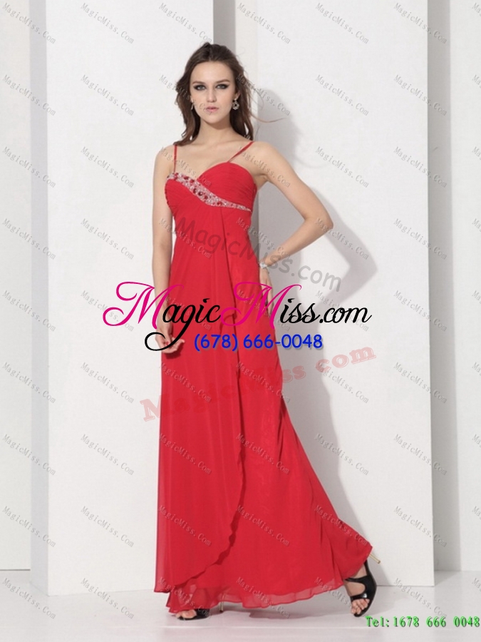 wholesale red spaghetti straps prom dresses with ruching and beading