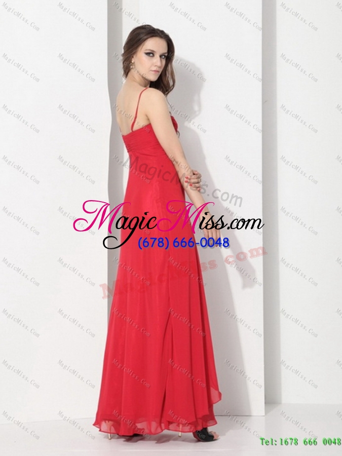wholesale red spaghetti straps prom dresses with ruching and beading