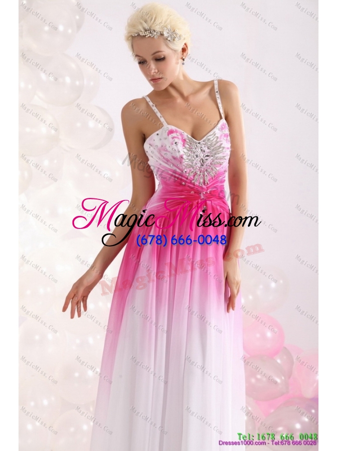 wholesale 2015 romantic spaghetti straps brush train prom dress with paillettes