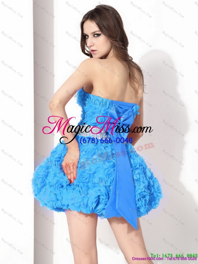 wholesale 2015 cute short prom dresses with rolling flowers and beading