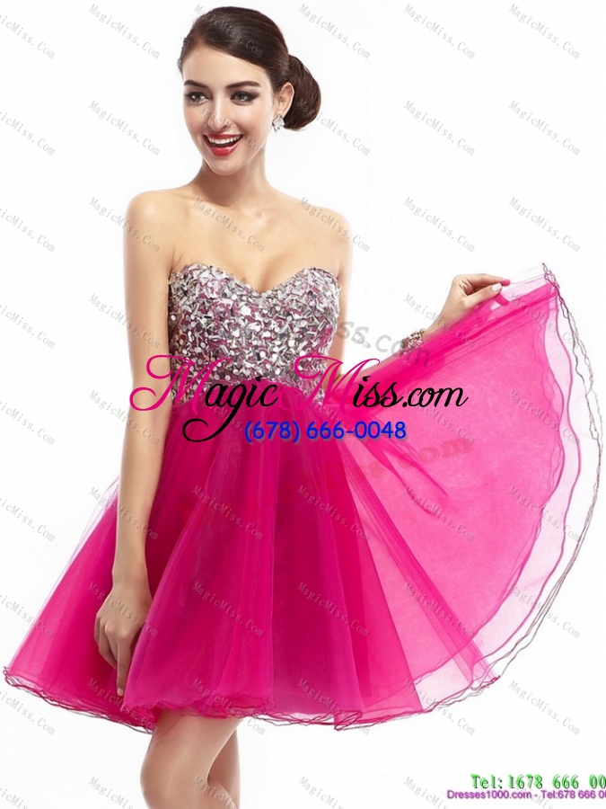 wholesale beautiful hot pink sweetheart prom dresses with rhinestone