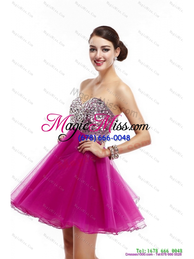 wholesale beautiful hot pink sweetheart prom dresses with rhinestone