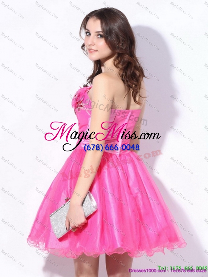 wholesale one shoulder hot pink short prom dresses with ruching and beading