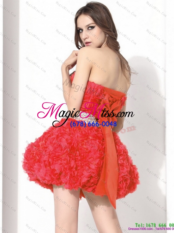 wholesale strapless short prom dresses with rolling flowers and beading