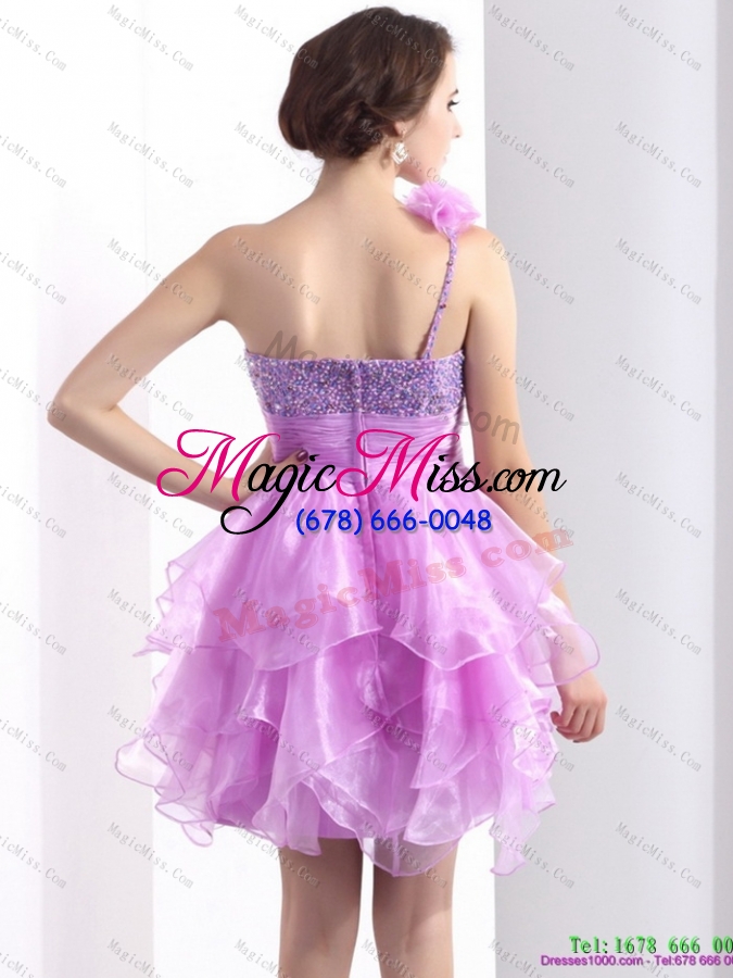wholesale one shoulder lilac prom dresses with beading and hand made flower