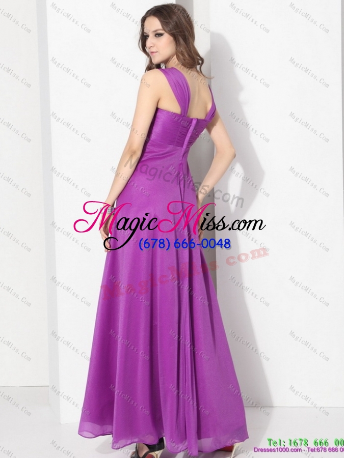 wholesale romantic empire floor length prom dress with ruching and beading