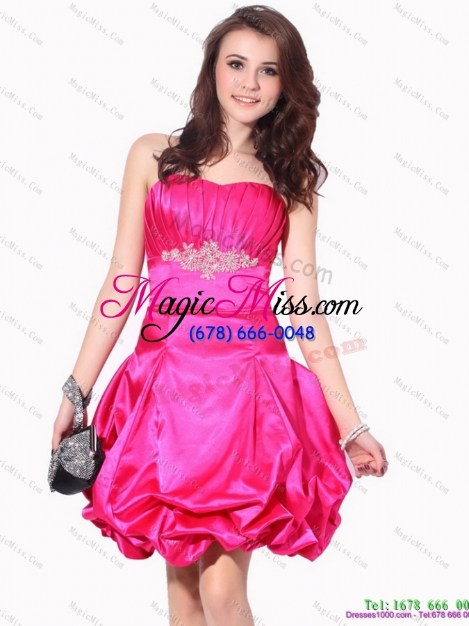 wholesale 2015 ruching strapless prom dresses with pick ups and appliques
