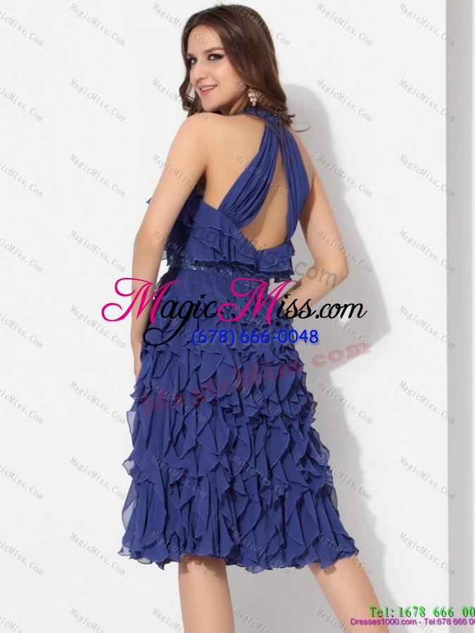 wholesale halter top ruffled layers knee length dama dresses with criss cross for 2015