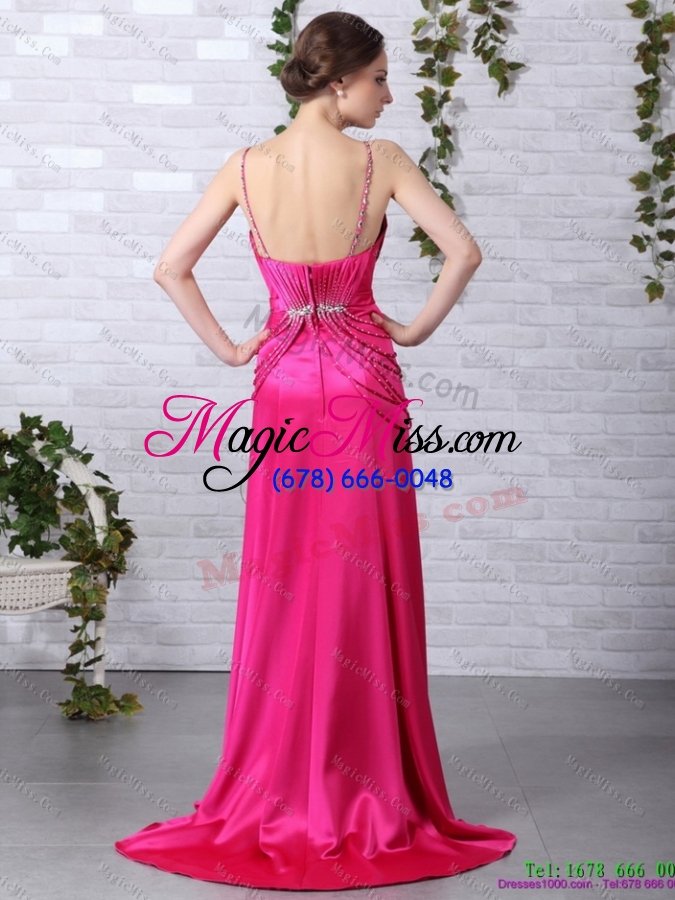 wholesale exquisite brush train 2015 prom dress with ruching and beading