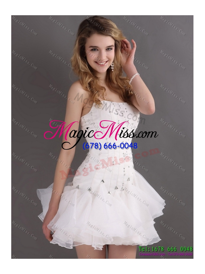wholesale white strapless mini length prom dresses with rhinestones