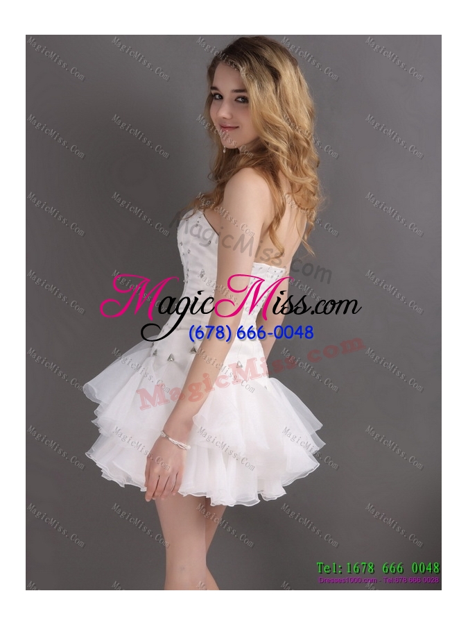 wholesale white strapless mini length prom dresses with rhinestones