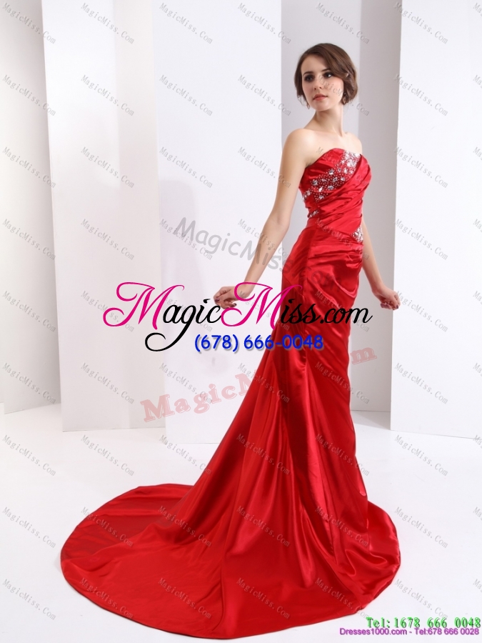 wholesale 2015 popular ruching and beading prom dress with brush train