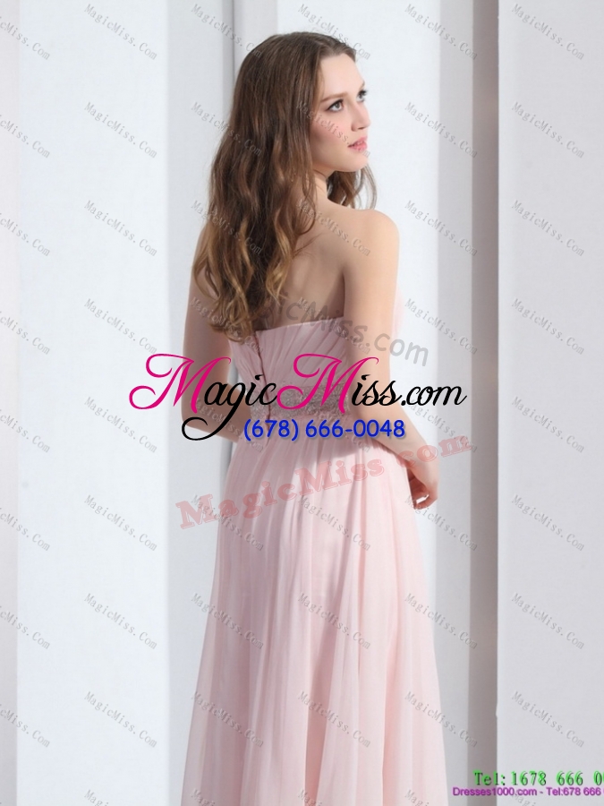wholesale baby pink strapless dama dresses with ruching and beading for 2015