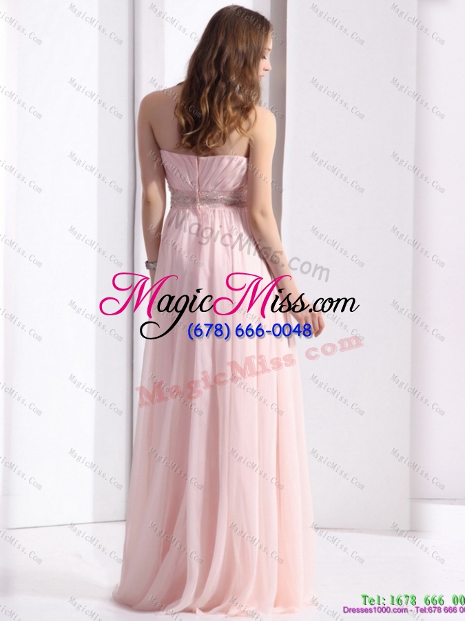 wholesale baby pink strapless dama dresses with ruching and beading for 2015