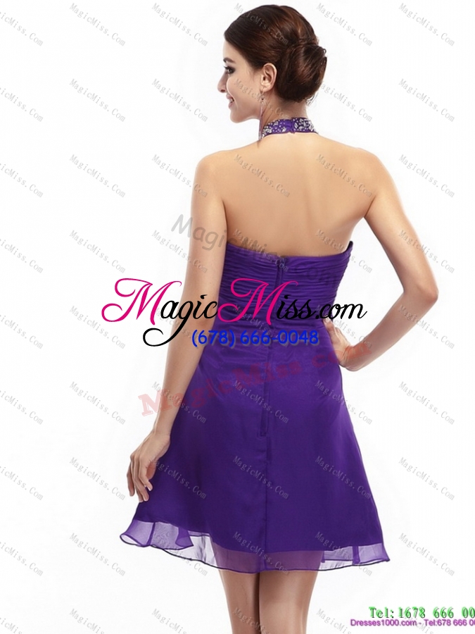 wholesale purple beading halter top 2015 dama dresses with ruching