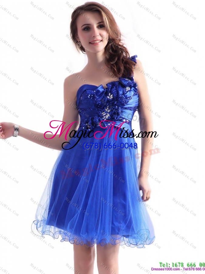 wholesale 2015 one shoulder prom dresses with beading and hand made flowers