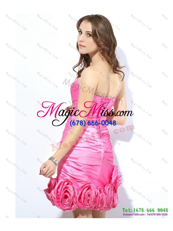 wholesale popular strapless 2015 prom dress with ruching and hand made flowers
