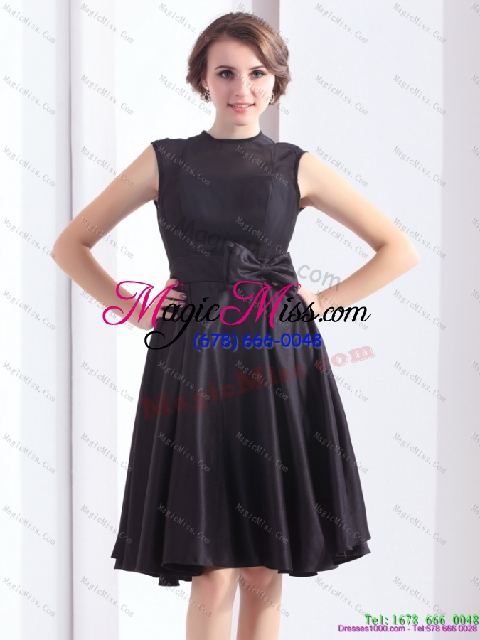wholesale 2015 perfect black knee length prom dress with bowknot