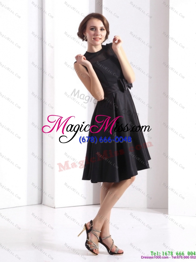 wholesale 2015 perfect black knee length prom dress with bowknot