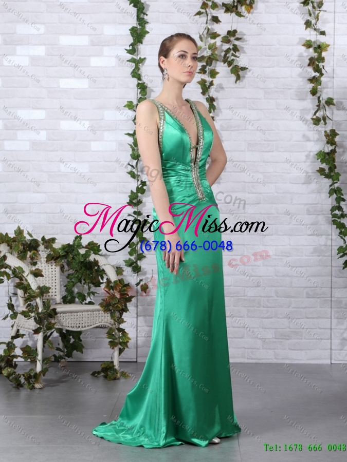 wholesale 2015 elegant beading long prom dresses with brush train