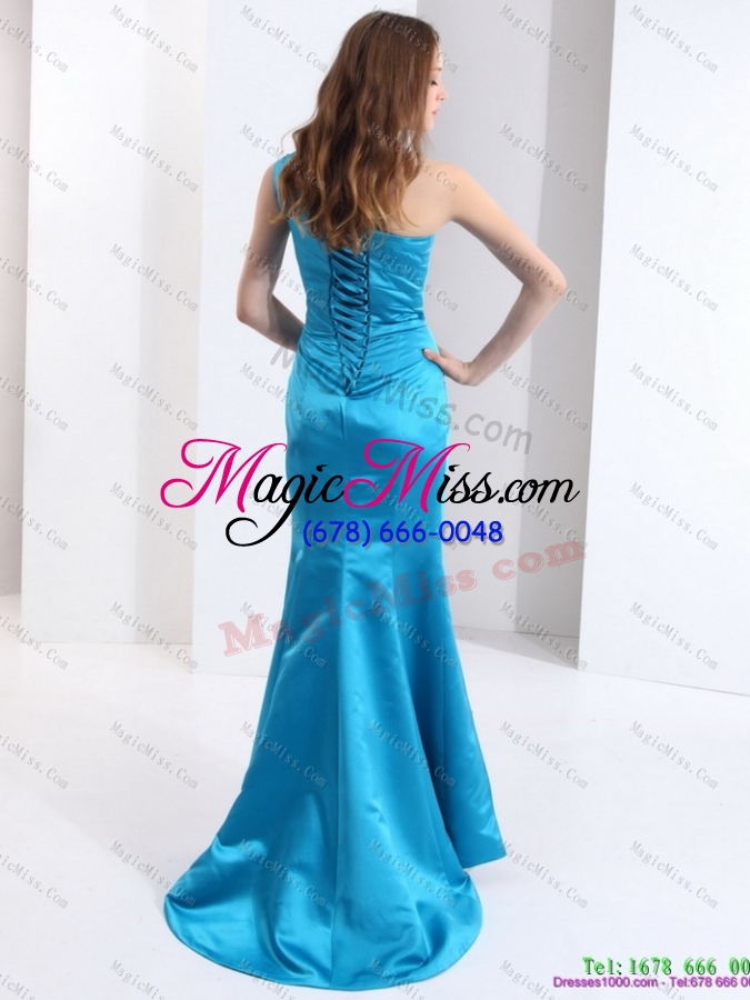 wholesale one shoulder baby blue long prom dresses with brush train
