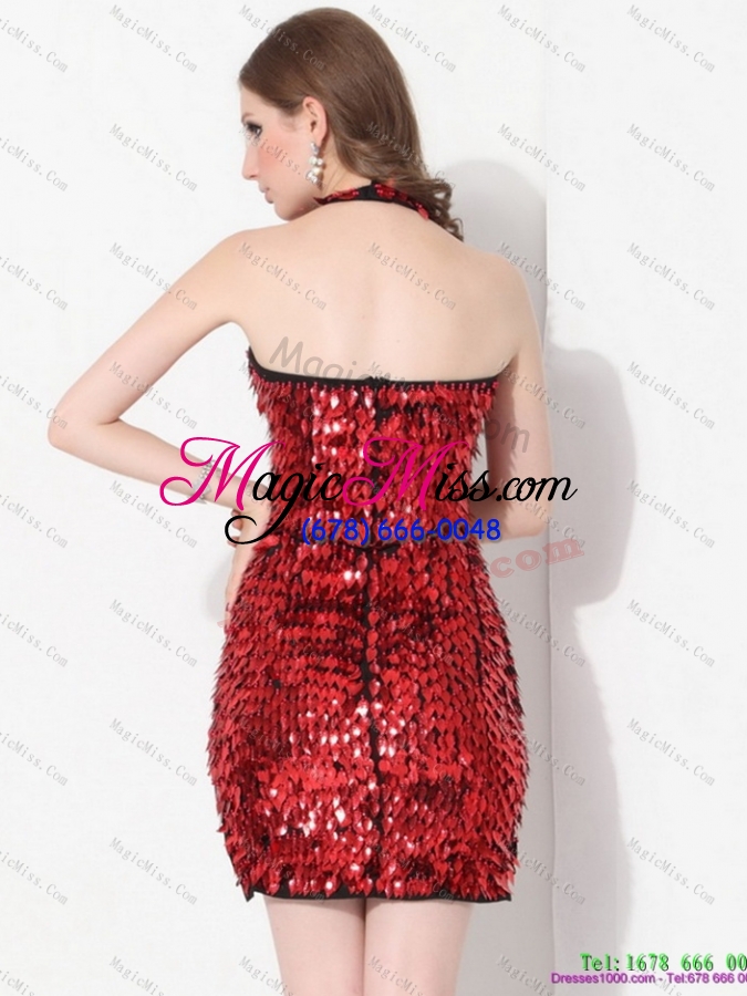 wholesale dynamic sequins halter top 2015 prom dresses in red