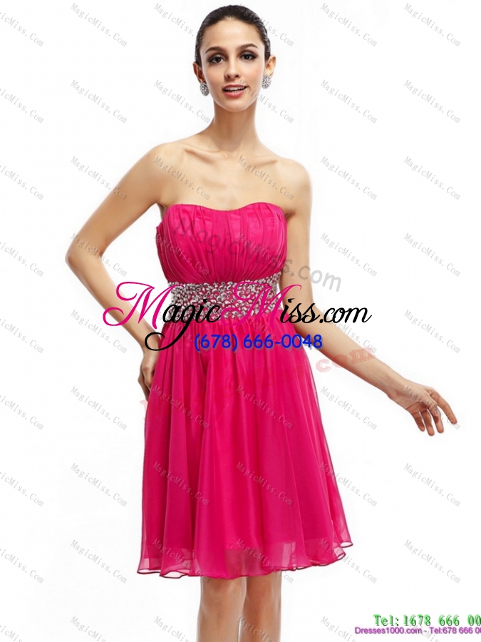 wholesale coral red strapless short prom dresses with ruching and rhinestones