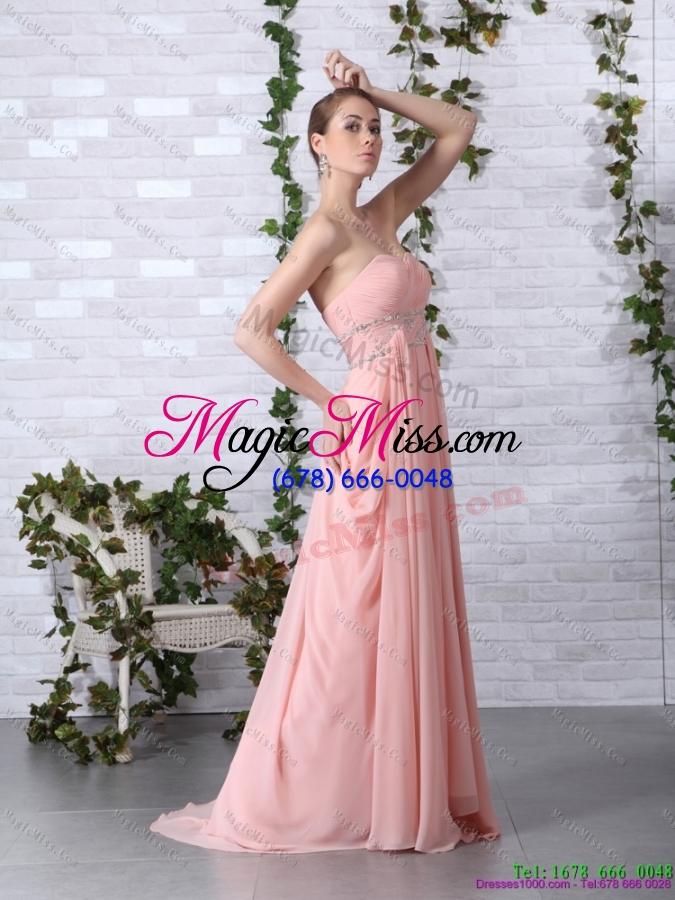 wholesale 2015 cheap brush train sweetheart prom dress in peach