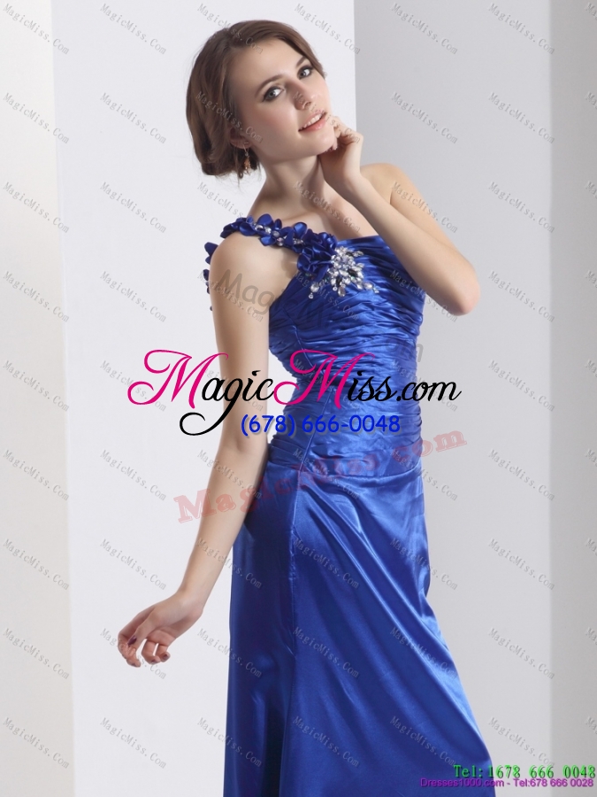wholesale new style one shoulder 2015 prom dress with ruching and beading