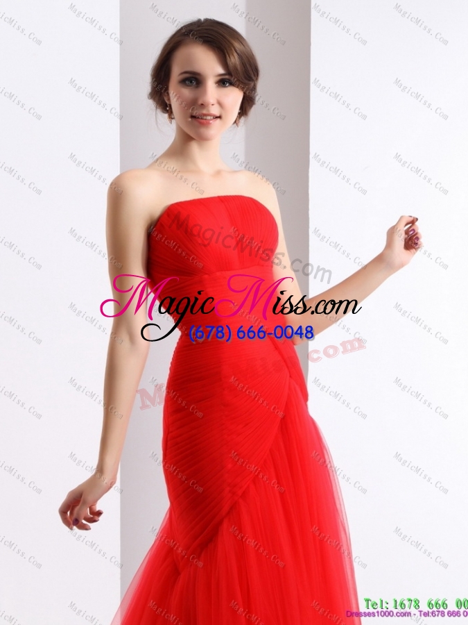 wholesale classical strapless floor length ruching prom dress in red