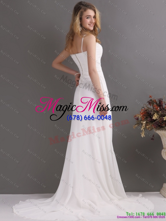 wholesale affordable ruching and high slit 2015 prom dress in white