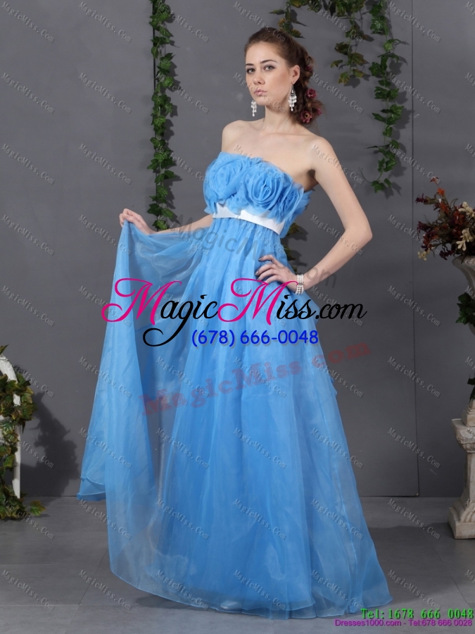 wholesale 2015 long and plus size prom dresses with hand made flowers and sash