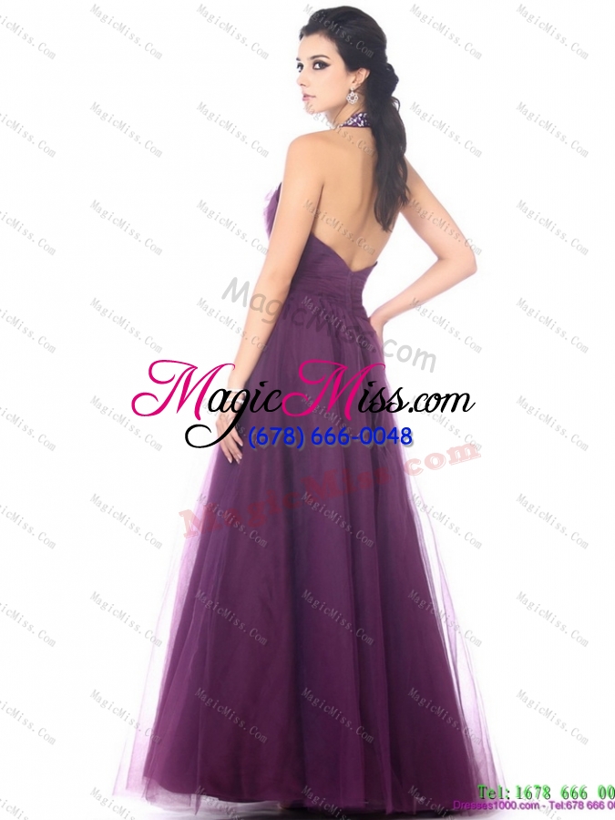 wholesale gorgeous 2015 halter top prom dress with ruching and beading