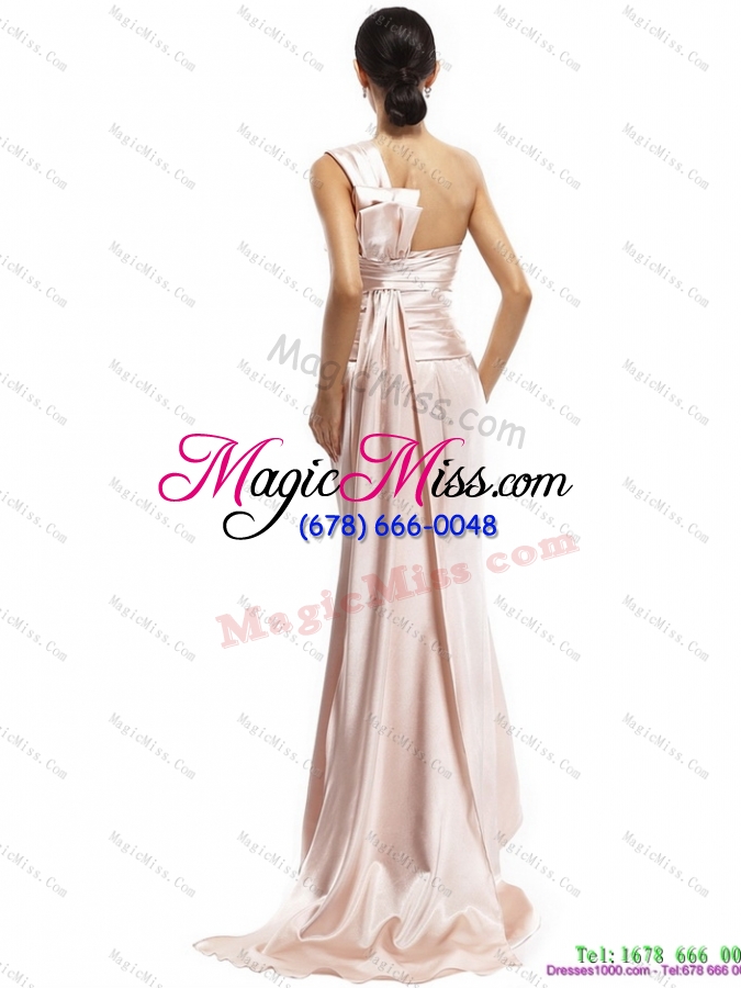 wholesale plus size champagne one shoulder ruching prom dresses with brush train