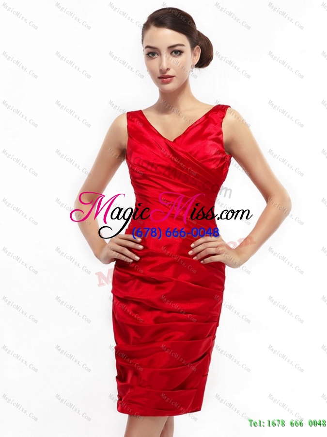 wholesale 2015 elegant and plus size mini length red prom dresses with ruching