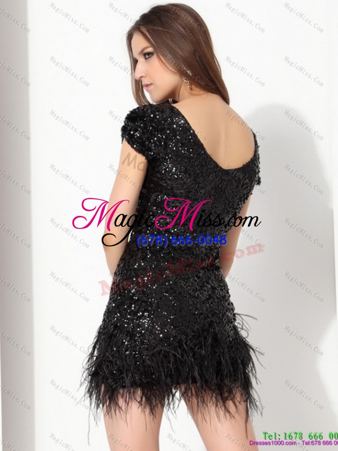 wholesale exclusive black mini length prom dress with sequins and macrame