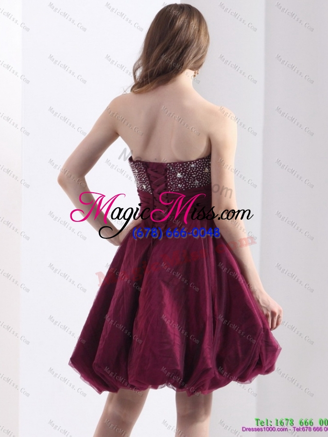 wholesale perfect and plus size wine red strapless short prom dresses with beading