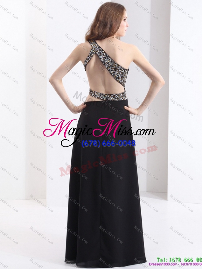 wholesale 2015 luxurious one shoulder beading prom dress in black