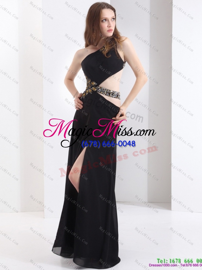 wholesale 2015 luxurious one shoulder beading prom dress in black