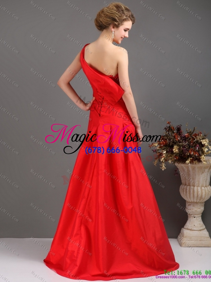 wholesale plus size one shoulder pleated red prom dresses with brush train