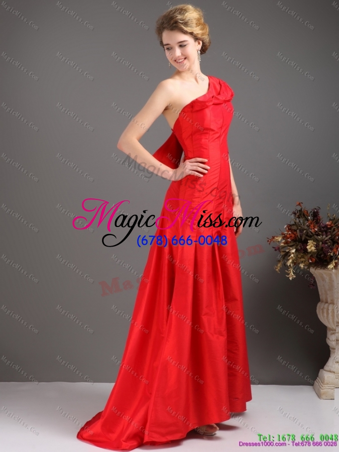 wholesale plus size one shoulder pleated red prom dresses with brush train